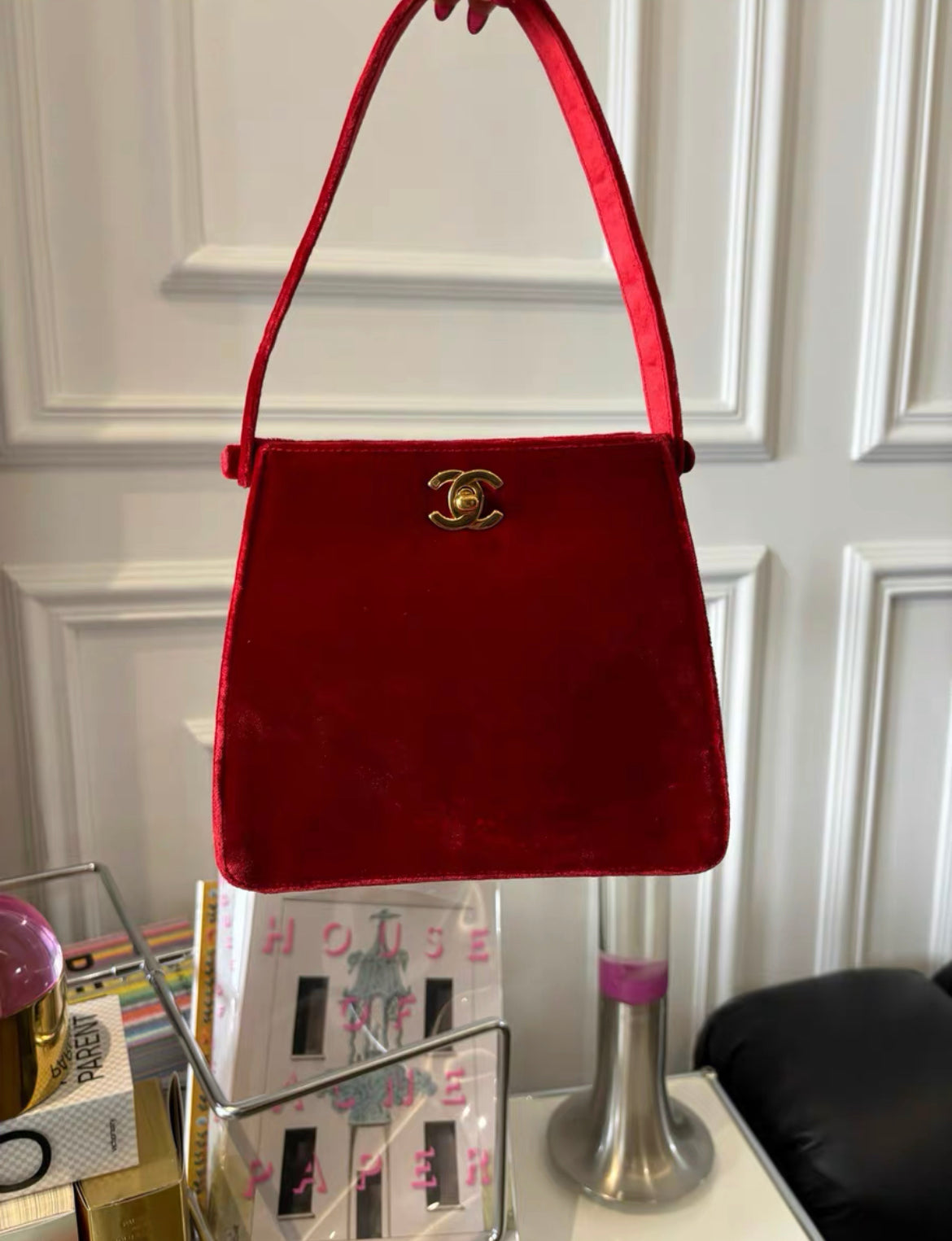 Chanel Rare  Classic Velvet Red Kelly Bag Gold Plated Hardware