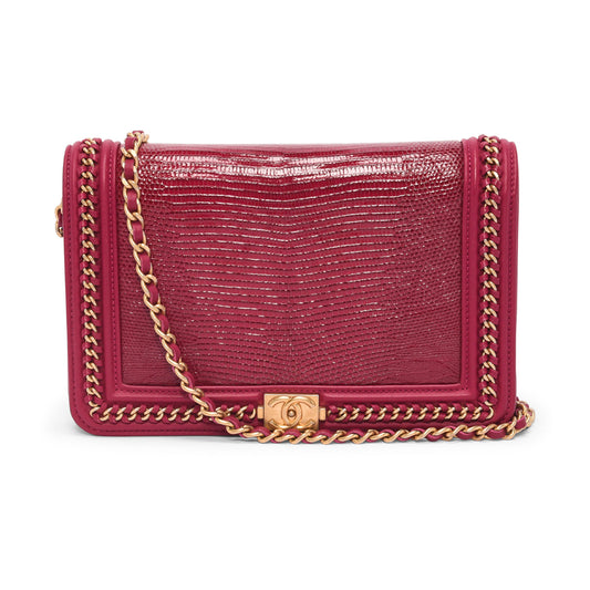 Chanel Magenta Lizard & Lambskin Chain Around Boy WOC Crossbody