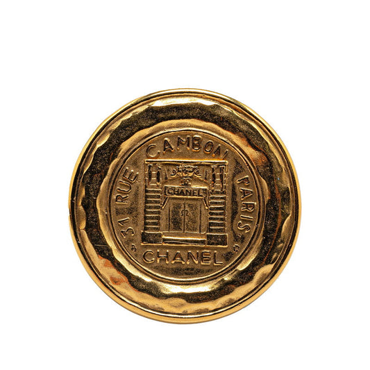 Chanel Gold Plated Cambon Round Brooch Classic Flap Tote
