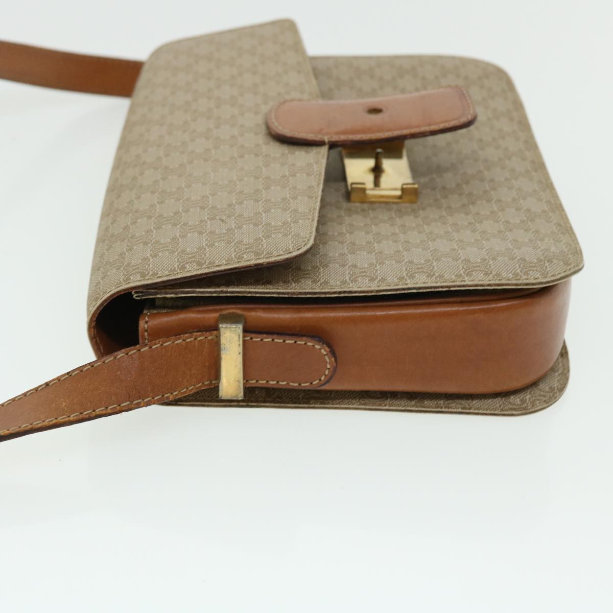 Luxury CELINE Macadam Canvas Shoulder Bag Canvas Leather Beige Brown  51028