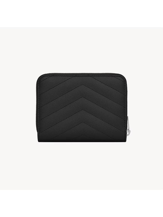 Luxury Saint Laurent Trending 2025 Matelasse Compact Zipper Leather Half Wallet Black