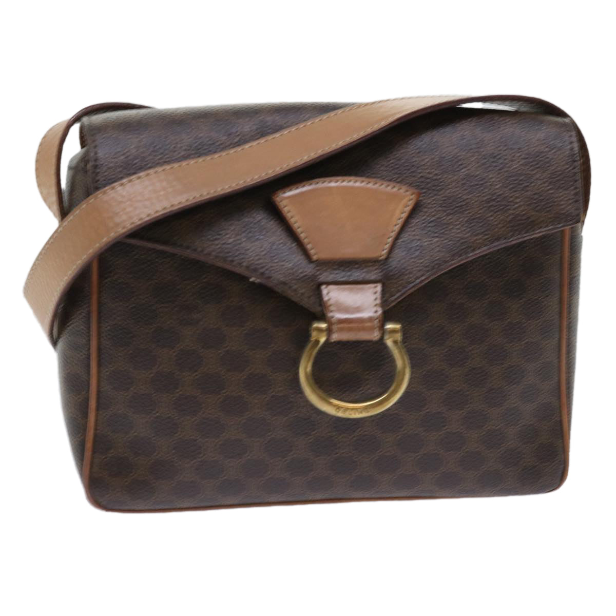 Luxury CELINE Macadam Canvas Shoulder Bag PVC Leather Brown  51453