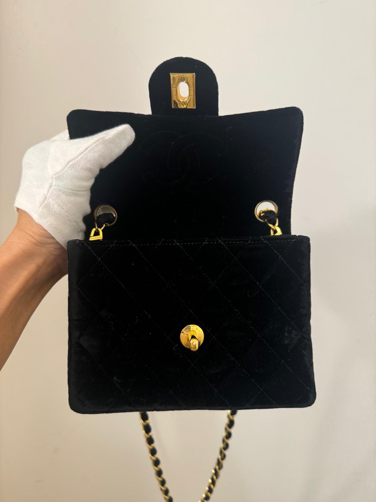 Chanel  Mini Velvet Flap bag Black gold hardware
