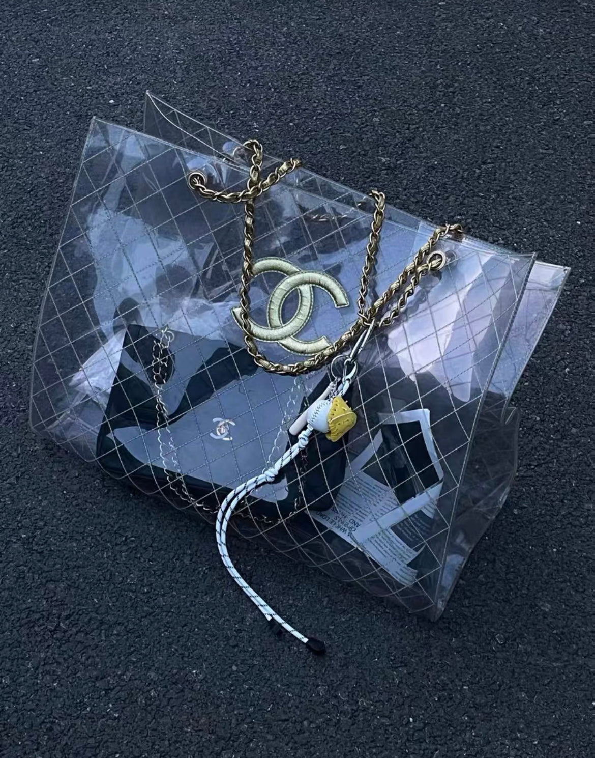 Chanel Rare  1990s Xxxl Oversized See Through Naked Gold Accent Pvc Tote