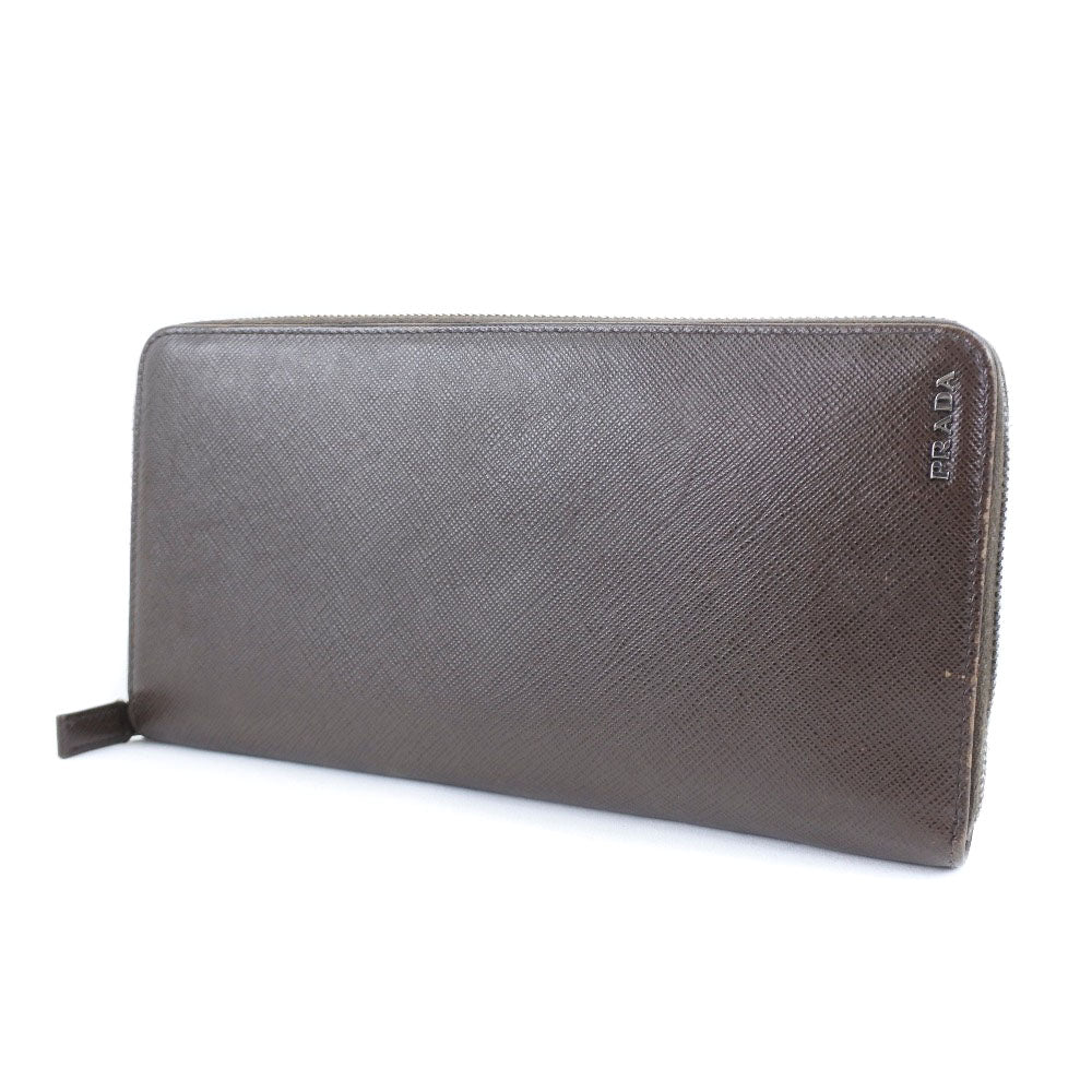 PRADA Long Wallet Purse 2ML220 Safiano Brown Brown Zip Around Women