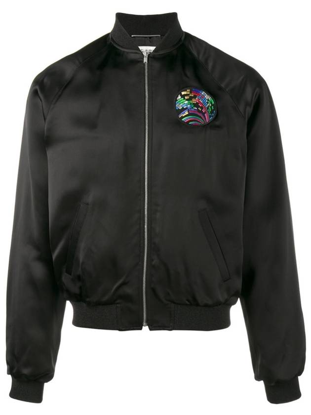 Luxury Saint Laurent Trending 2025 Shark Patch Satin Bomber Jacket Black