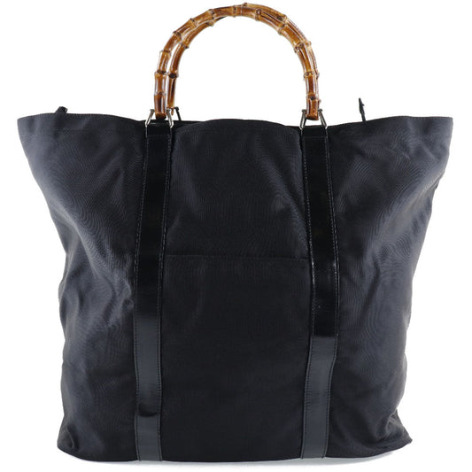GUCCI Tote Bag 002-2058-0412-5 Nylon canvas, leather black Bamboo bag unisex(Unisex)