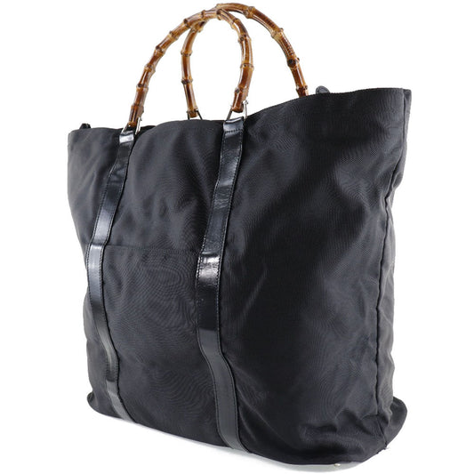 GUCCI Tote Bag 002-2058-0412-5 Nylon canvas, leather black Bamboo bag unisex(Unisex) Used