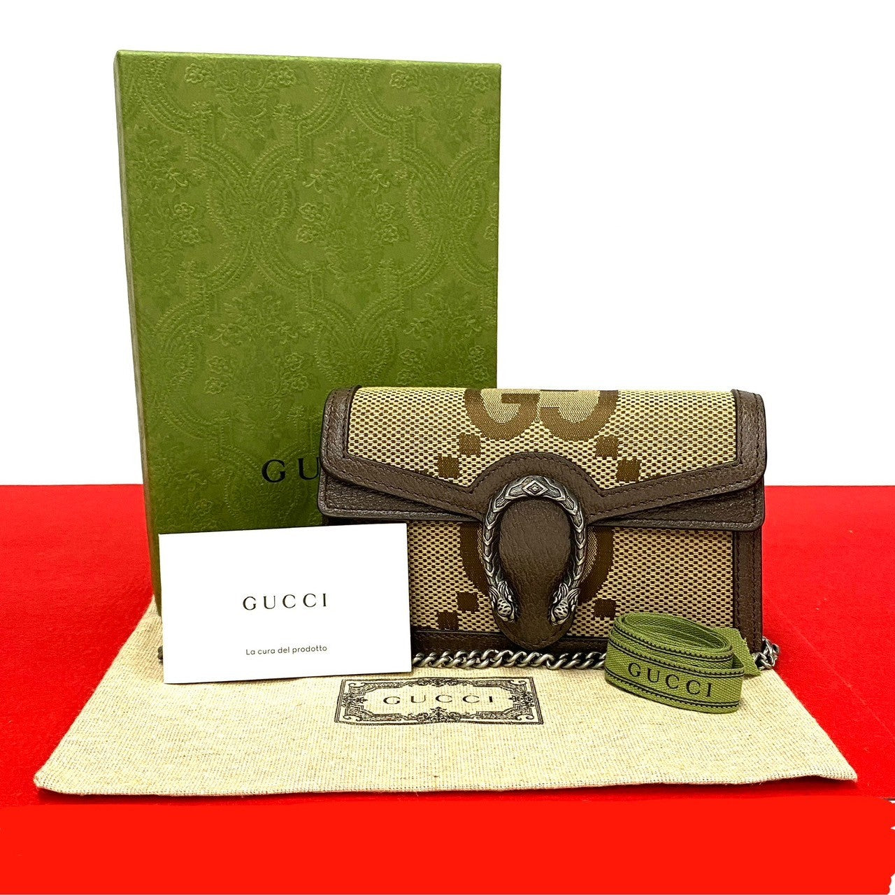 GUCCI Shoulder Bag Leather, Canvas Brown Jumbo GG Dionysus Women
