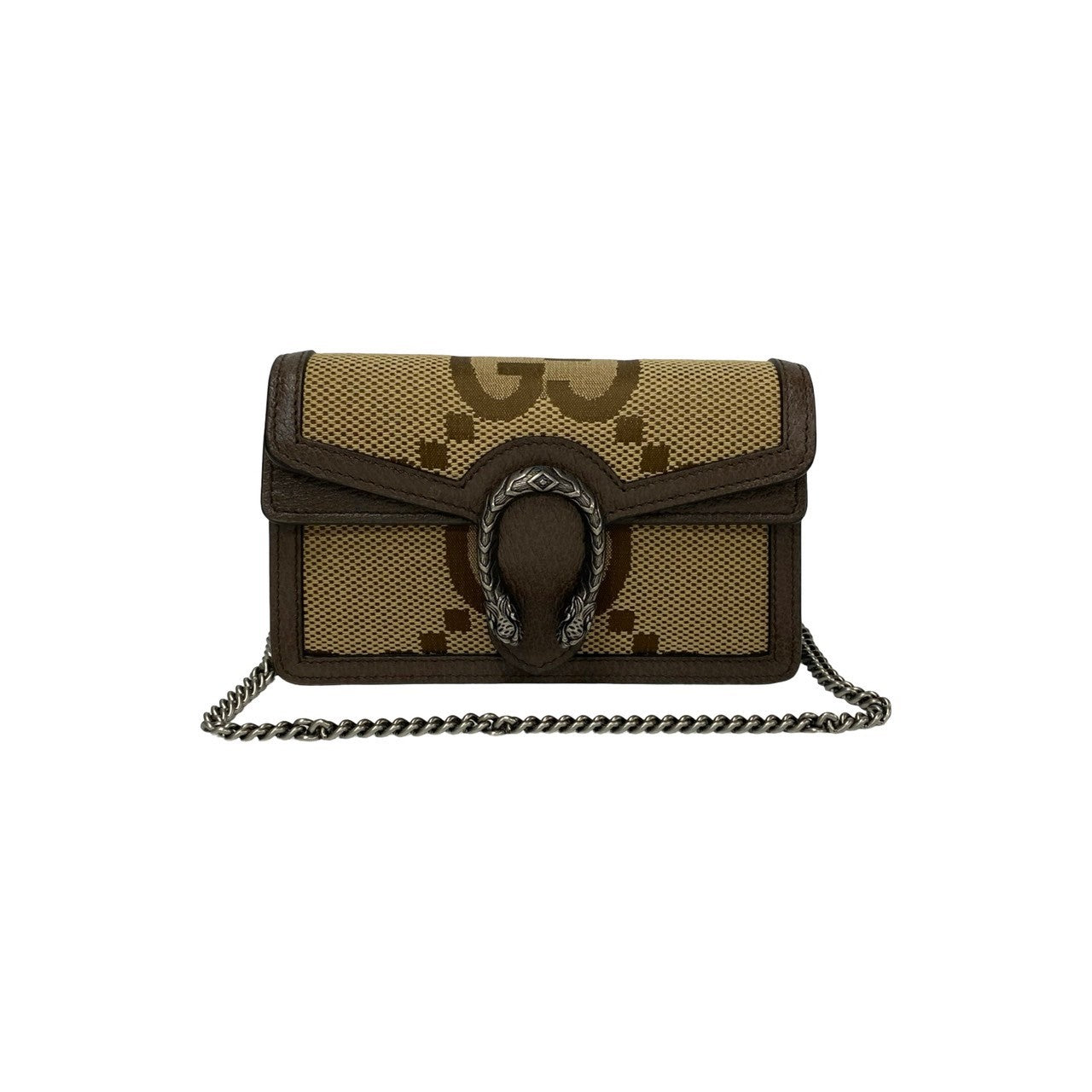 GUCCI Shoulder Bag Leather, Canvas Brown Jumbo GG Dionysus Women