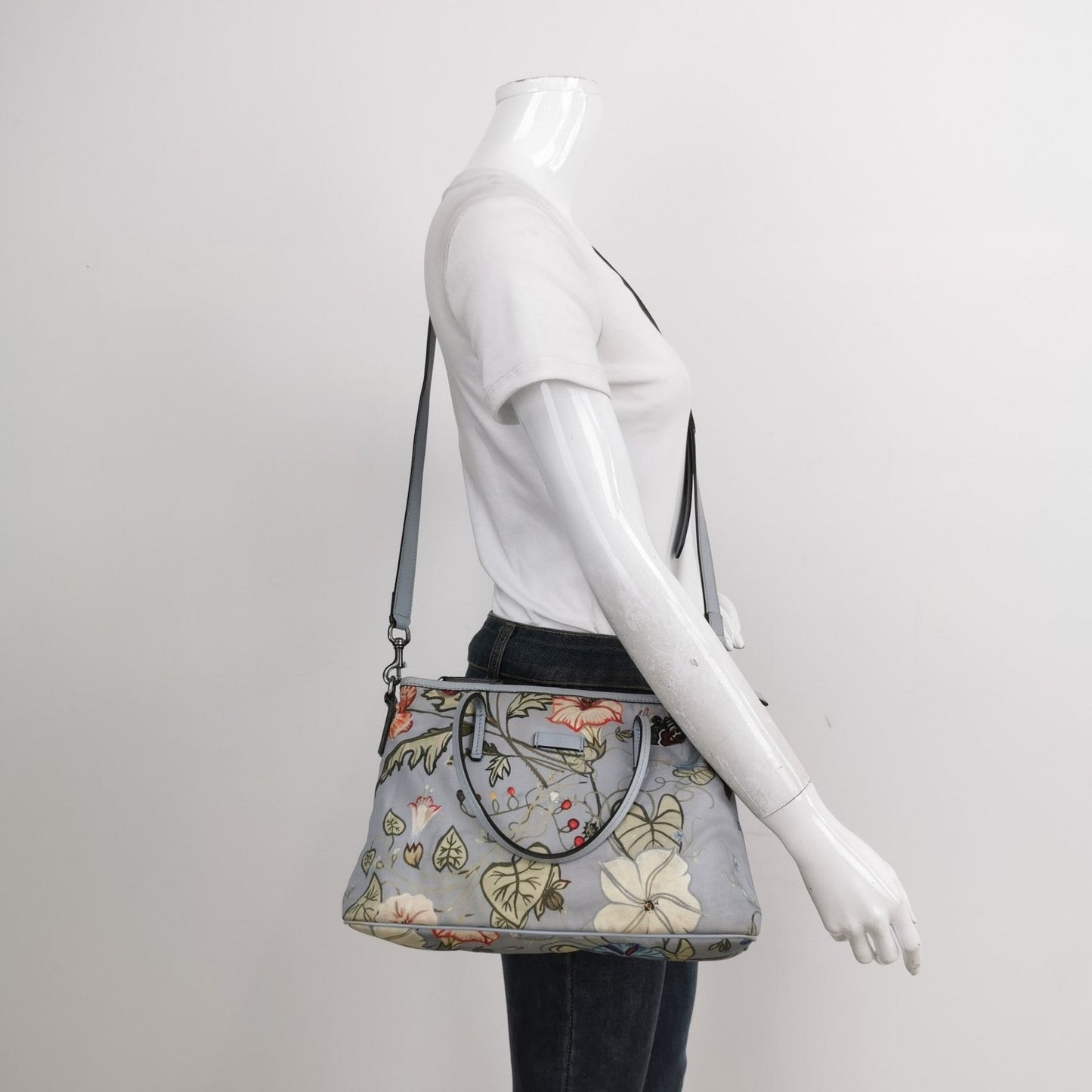 Gucci Flora Knight Tote Blue Nylon and Leather Small