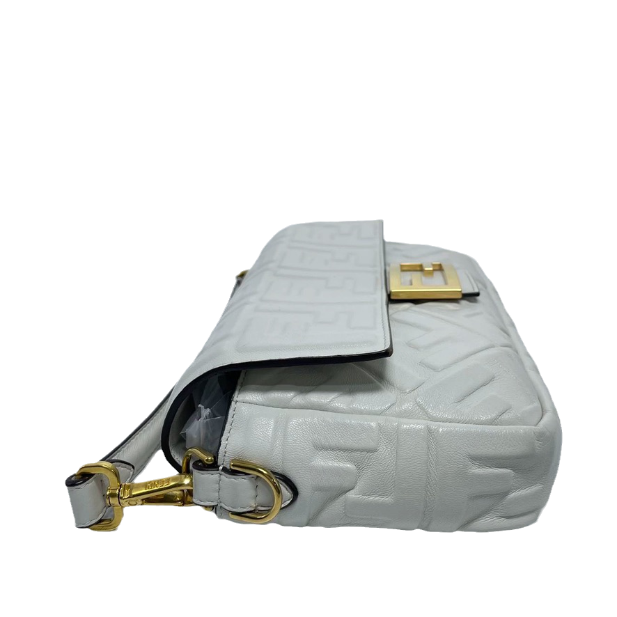 FENDI Baguette White Leather 3D FF Motif Crossbody