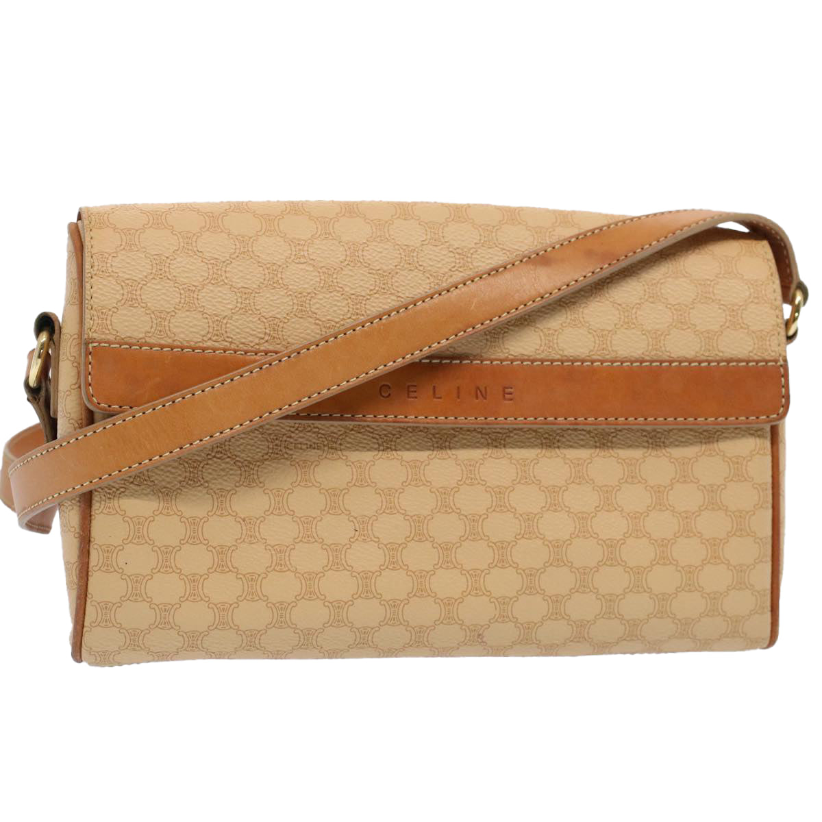 Luxury CELINE Macadam Canvas Shoulder Bag PVC Leather Beige  52441