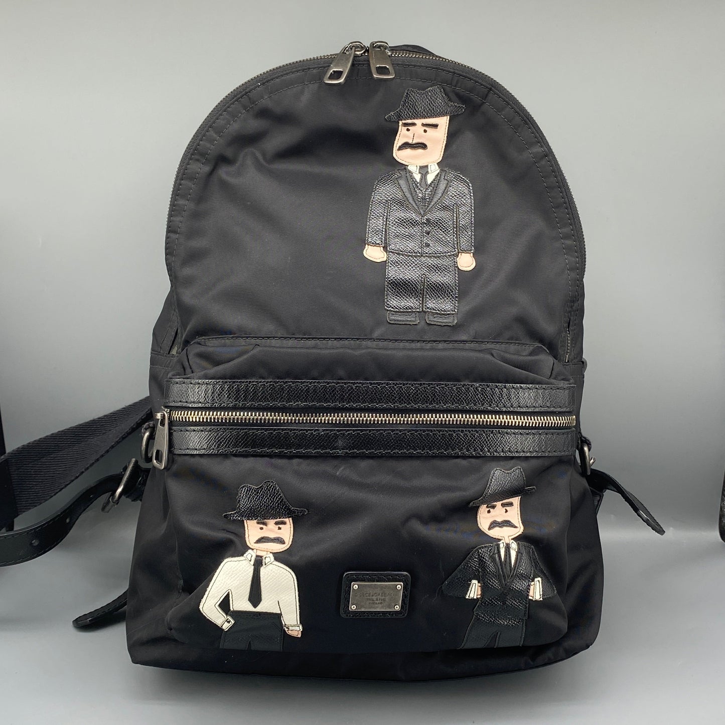 Dolce & Gabbana Gentleman Portrait Print Black Nylon Backpack
