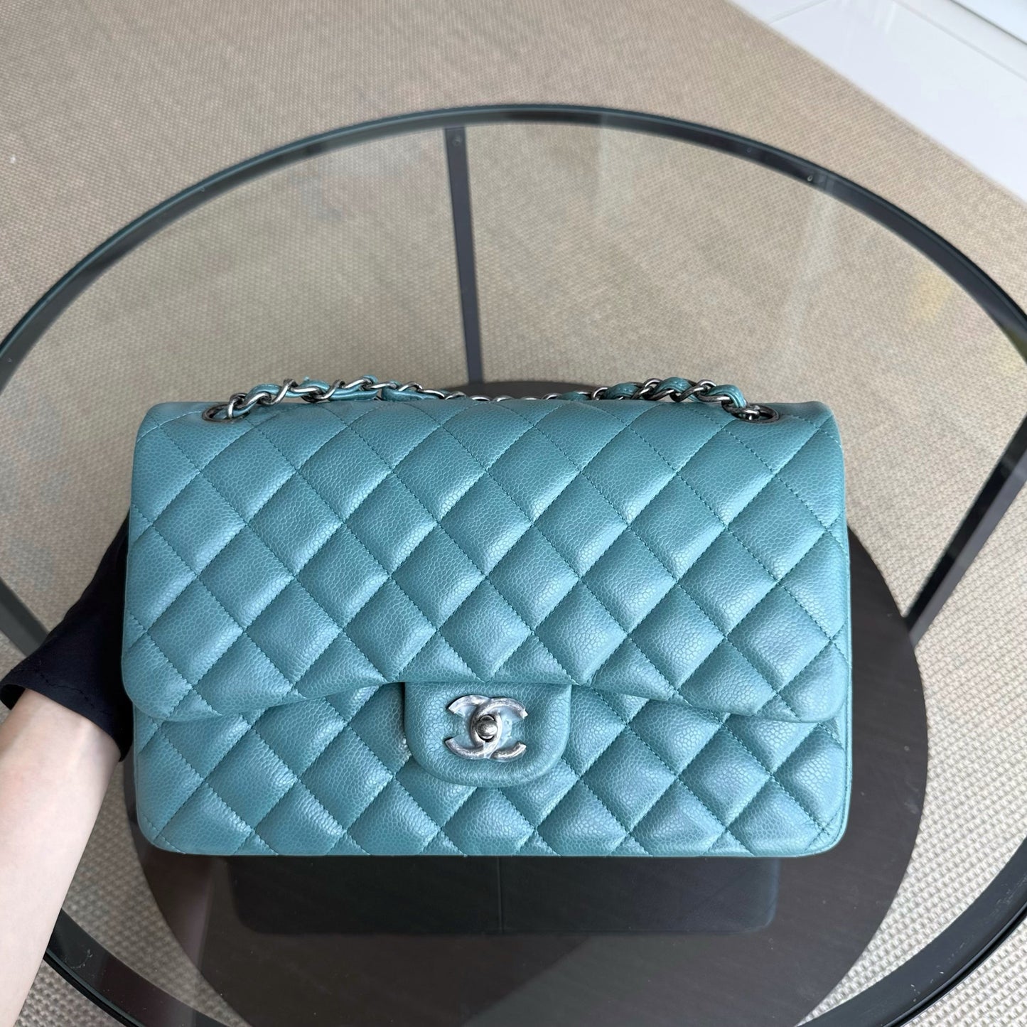 Chanel Classic Flap Jumbo - Caviar 30CM Double Flap Quilted Grained Calfskin Silver Hardware Series 21