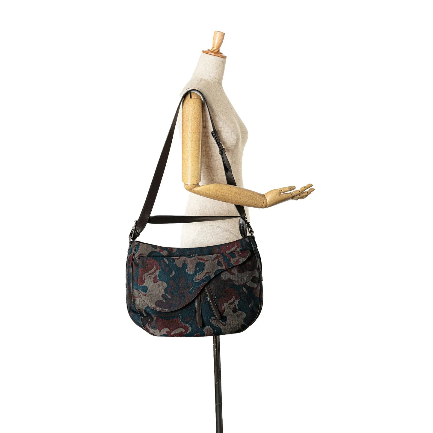 Brown Dior Peter Doig Denim Camouflage Soft Saddle Bag Satchel