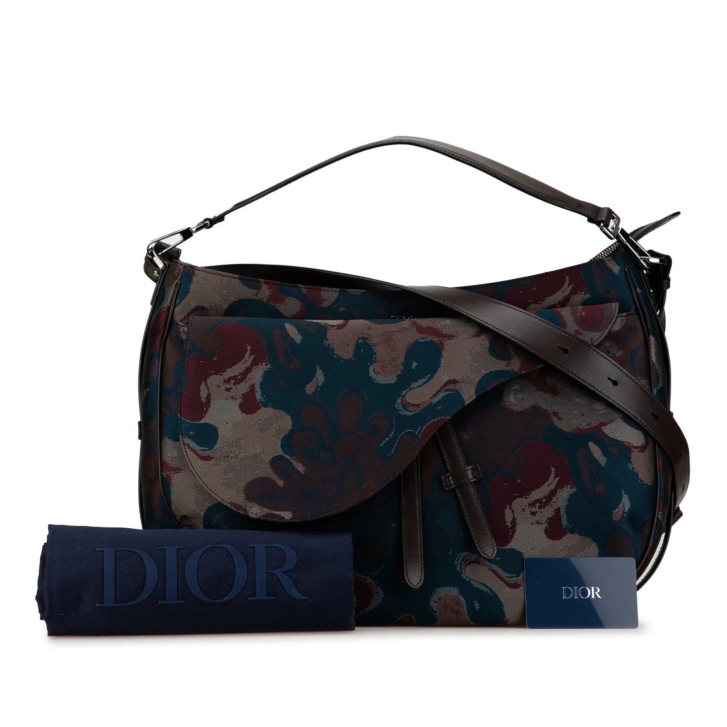 Brown Dior Peter Doig Denim Camouflage Soft Saddle Bag Satchel