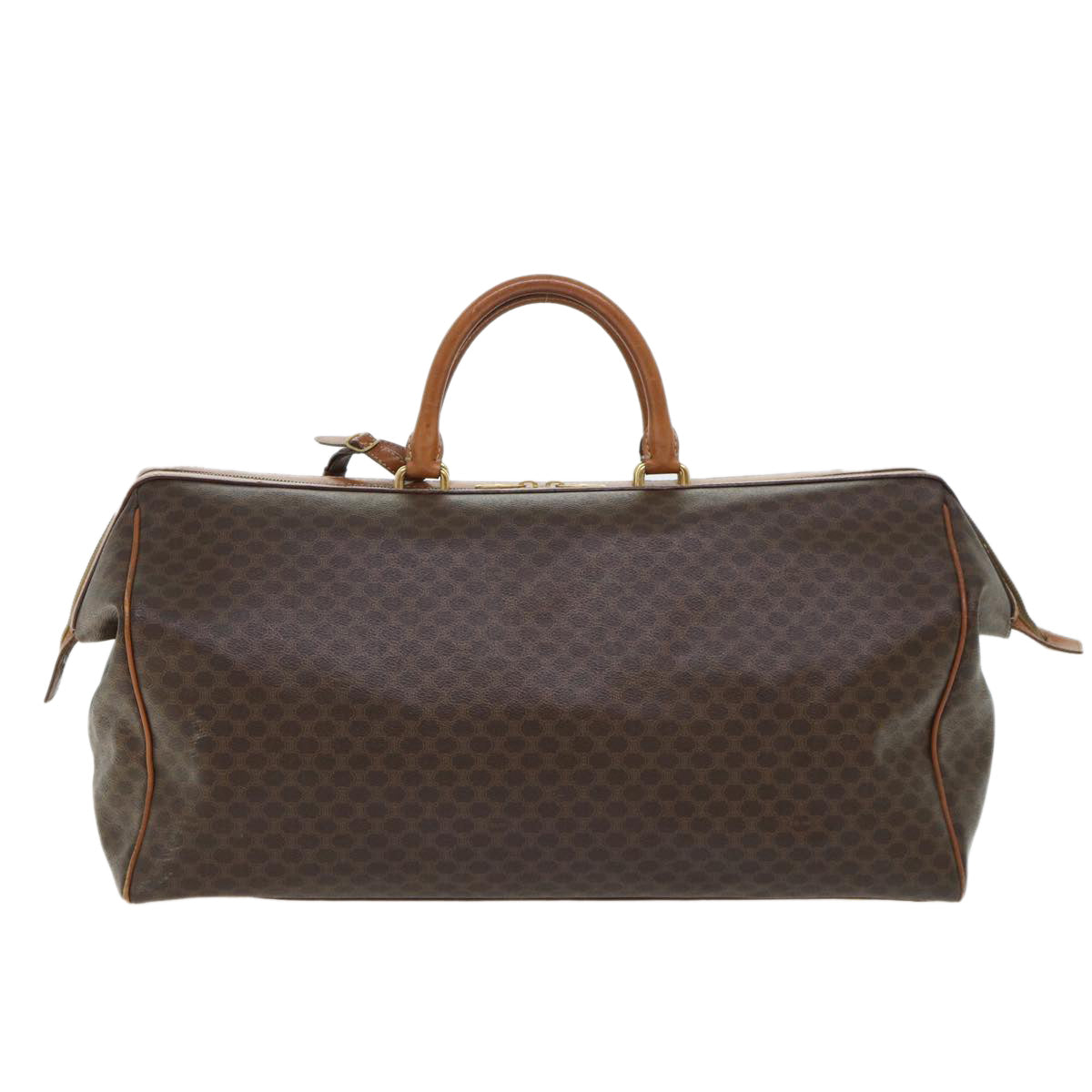 Luxury CELINE Macadam Canvas Boston Bag PVC Leather 2way Brown  53086