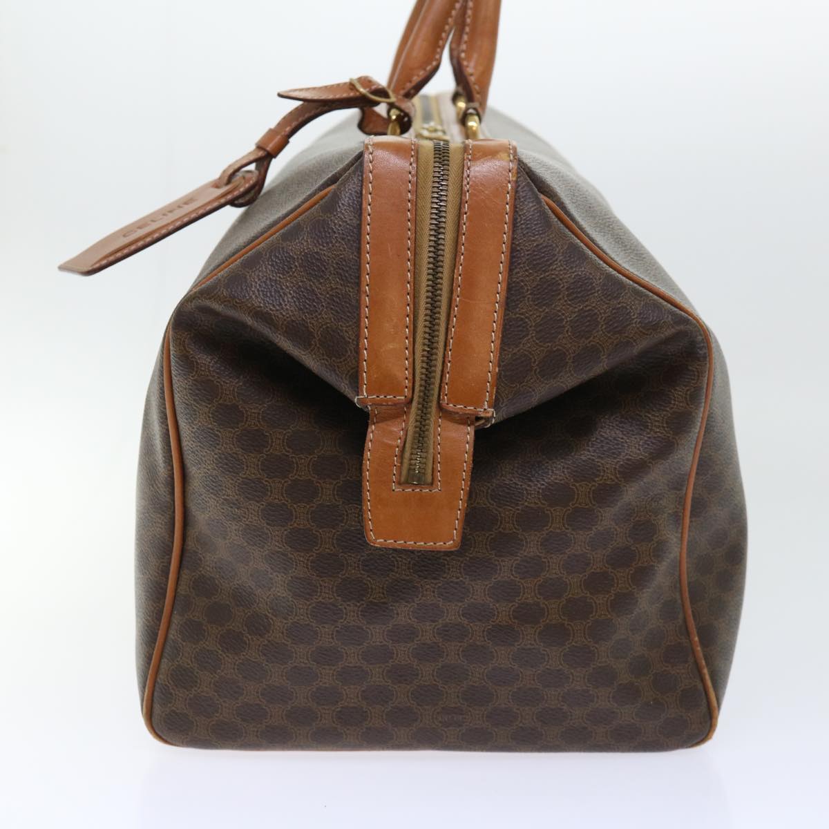 Luxury CELINE Macadam Canvas Boston Bag PVC Leather 2way Brown  53086