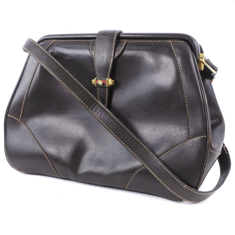GUCCI Shoulder Bag Calfskin Brown vintage Women