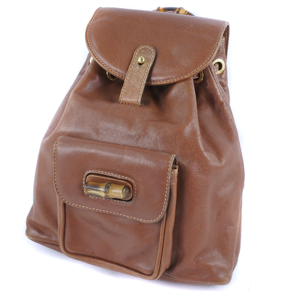 GUCCI Backpack 003.1705.0030 Calfskin Brown Bamboo Women