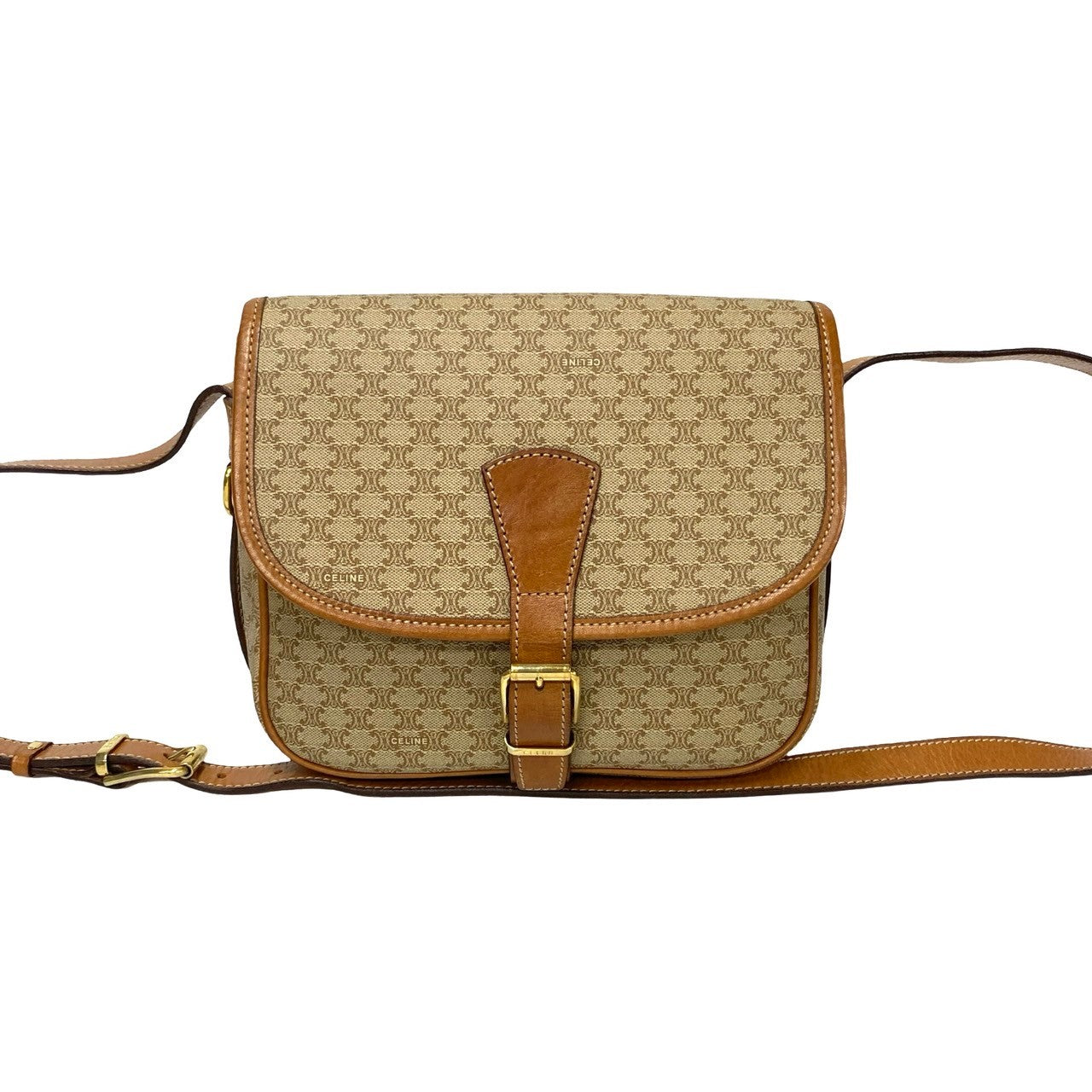CELINE Shoulder Bag Leather, PVC Brown Macadam Blason Triomphe Pattern Women