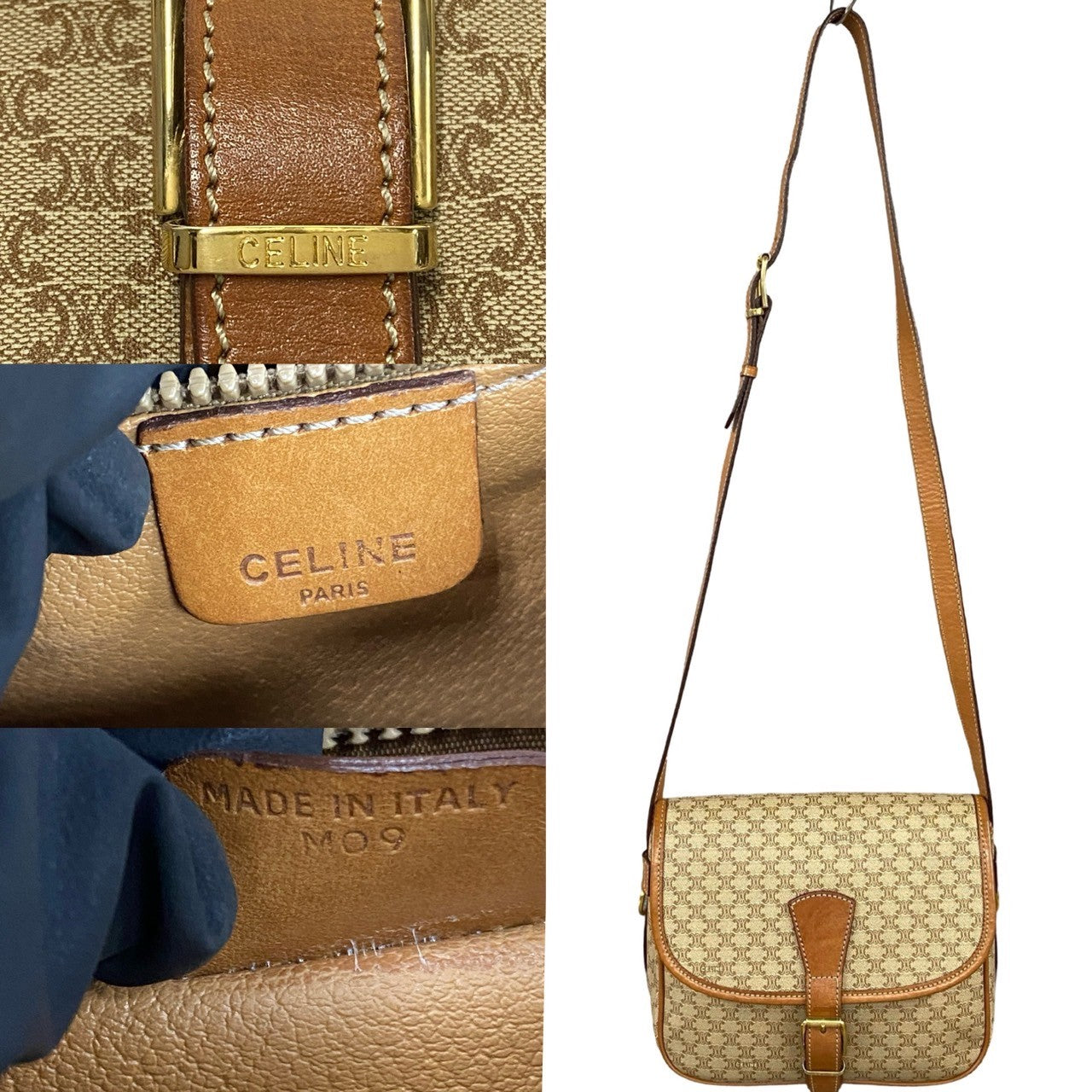 CELINE Shoulder Bag Leather, PVC Brown Macadam Blason Triomphe Pattern Women