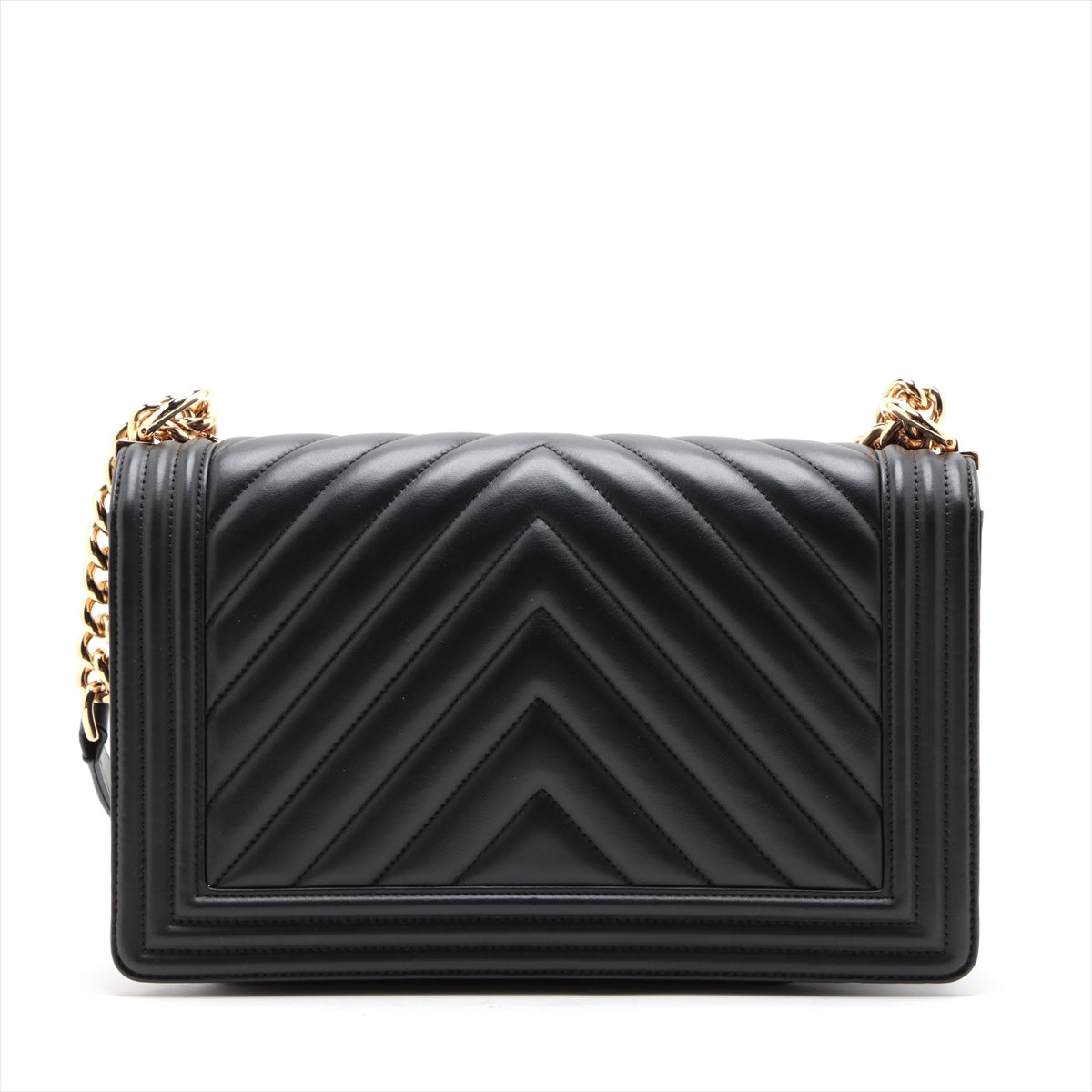 Chanel Boy Chanel 28   Chain Shoulder Bag Black Gold  28th A92193