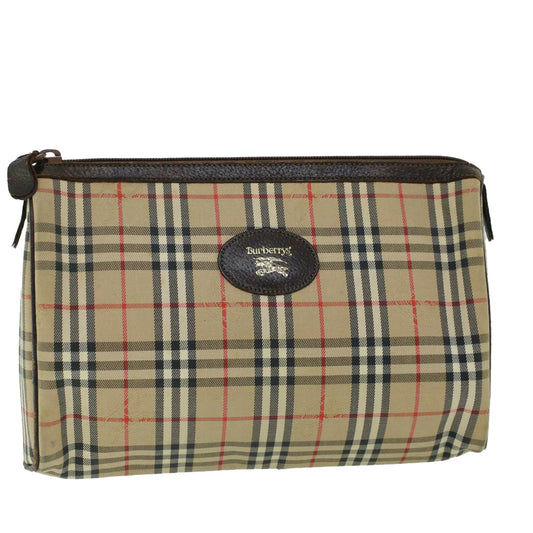 Luxury BurberrySs Nova Check Clutch Bag Canvas Leather Beige Brown Auth 53792