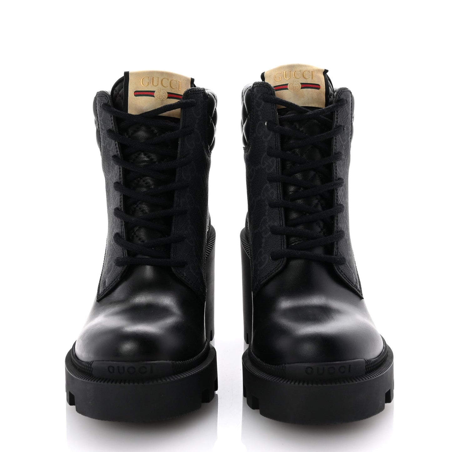 Gucci Apollo Calfskin GG Supreme Nappa Samoa Quilted Lace Up Ankle Boots 35 Black
