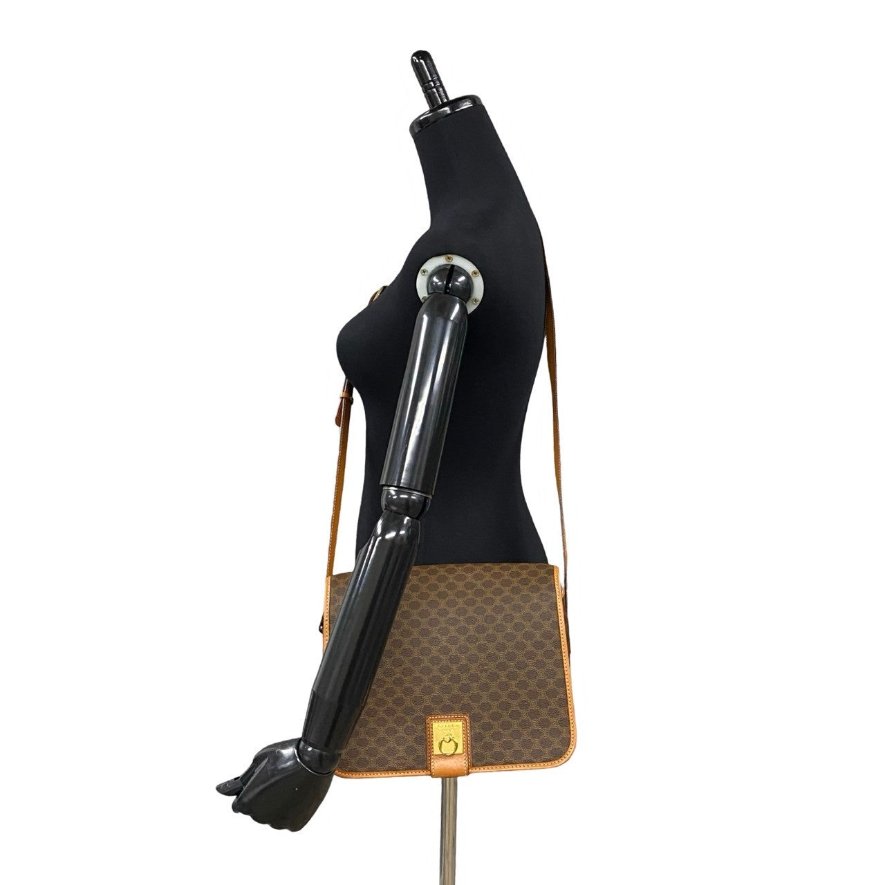 CELINE Shoulder Bag Leather, PVC Brown Macadam Blason Triomphe Pattern logo ring Metal mens(Unisex)