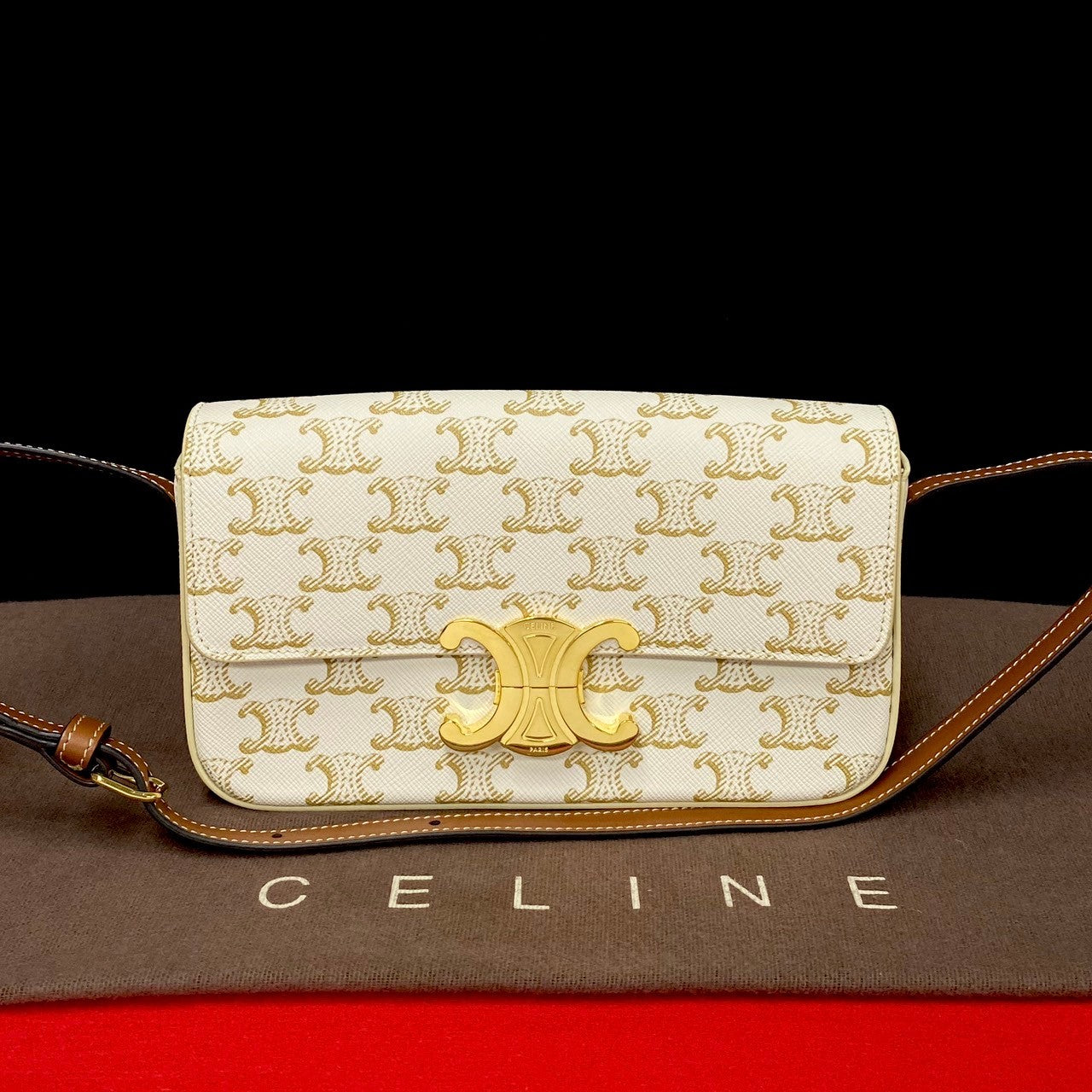 CELINE Shoulder Bag leather Ivory