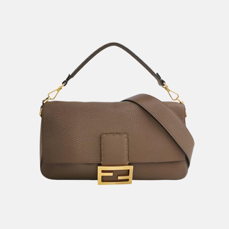 Fendi Baguette Selleria Calfskin Leather Crossbody Bag Large Brown