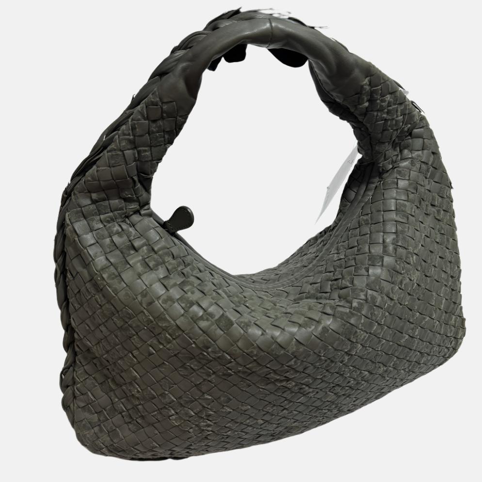 Bottega Veneta Veneta Hobo Medium Leather and Velvet Grey Green 41cm