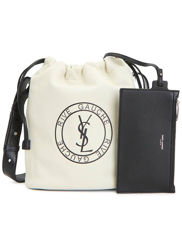 Luxury Saint Laurent Trending 2025 Rive Gauche Laced Leather Bucket Bag Cream
