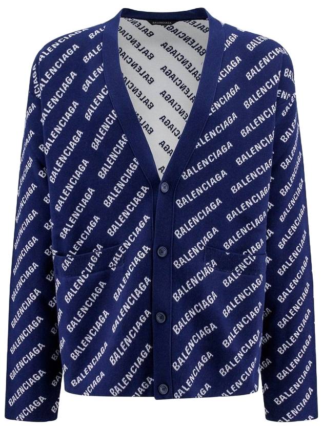 Luxury Balenciaga Trending 2026 Mini Allover Logo Knit Cardigan Blue