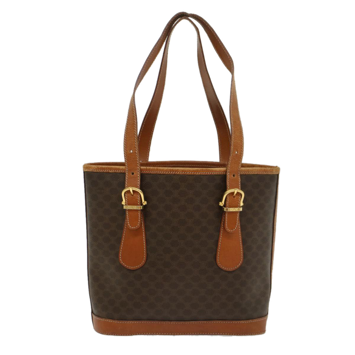 Luxury CELINE Macadam Canvas Shoulder Bag PVC Leather Brown  54110