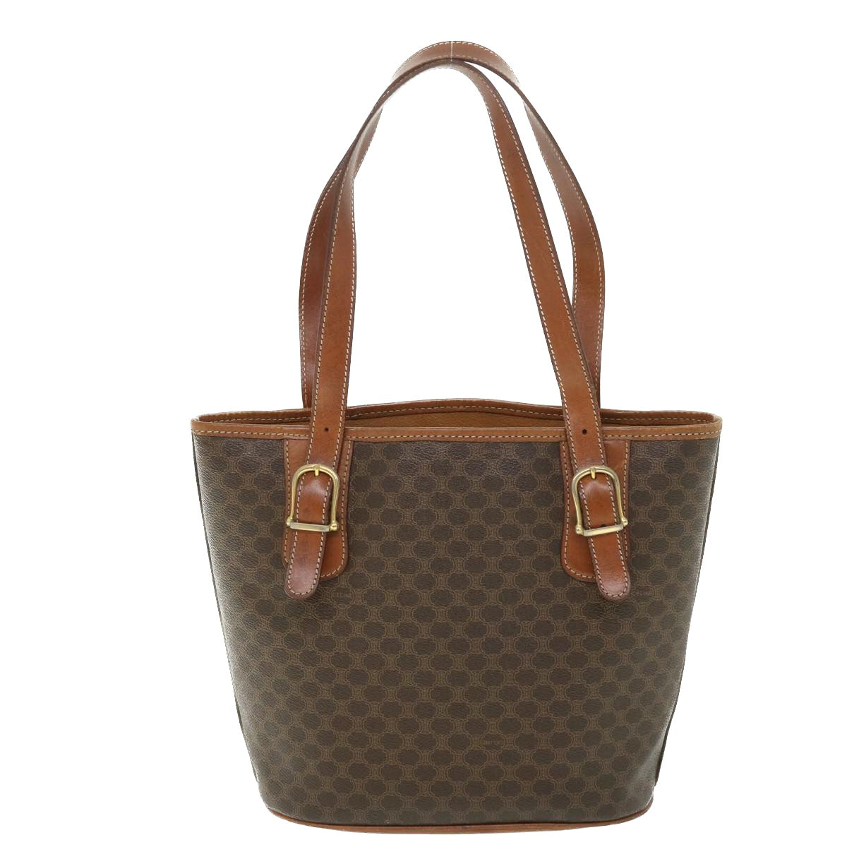 Luxury CELINE Macadam Canvas Shoulder Bag PVC Leather Brown  54111