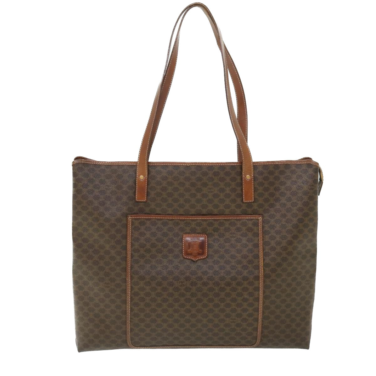 Luxury CELINE Macadam Canvas Shoulder Bag PVC Leather Brown  54121