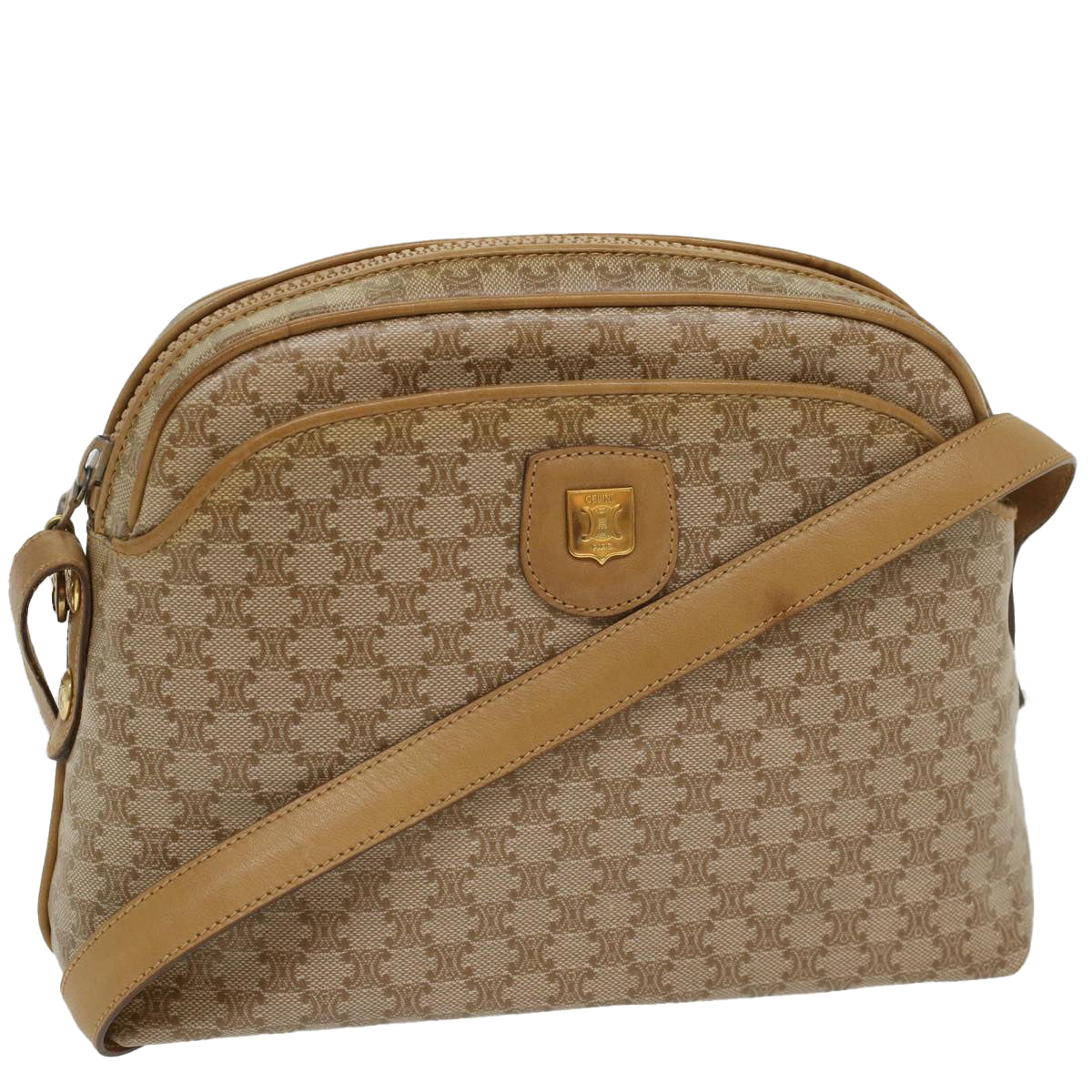 Luxury CELINE Macadam Canvas Shoulder Bag Beige  54135