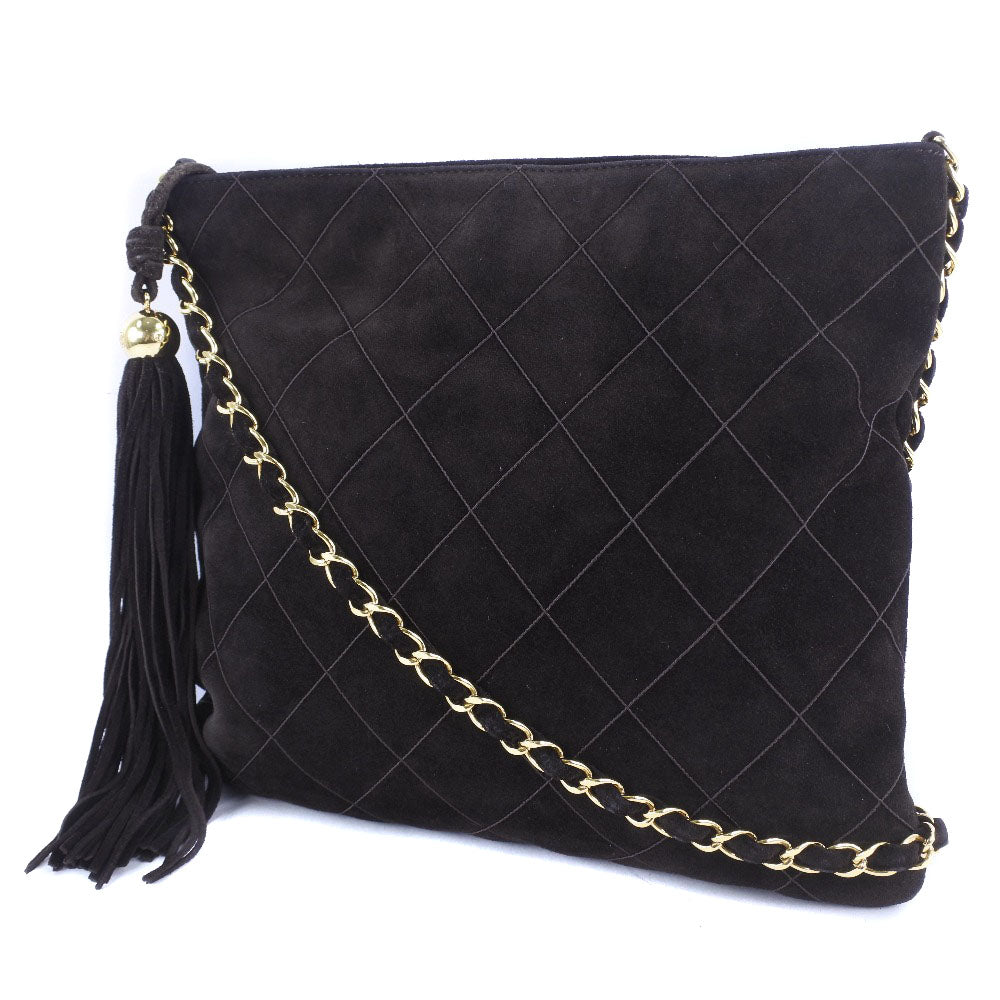 CHANEL Shoulder Bag Suede Brown fringe ChainShoulder Women