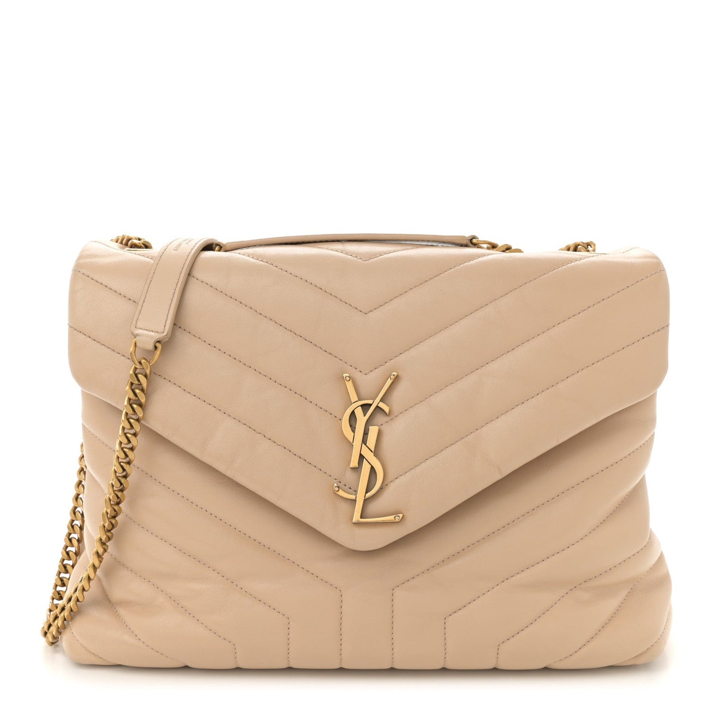 Saint Laurent Calfskin Y Quilted Monogram Medium Loulou Chain Satchel Dark Beige
