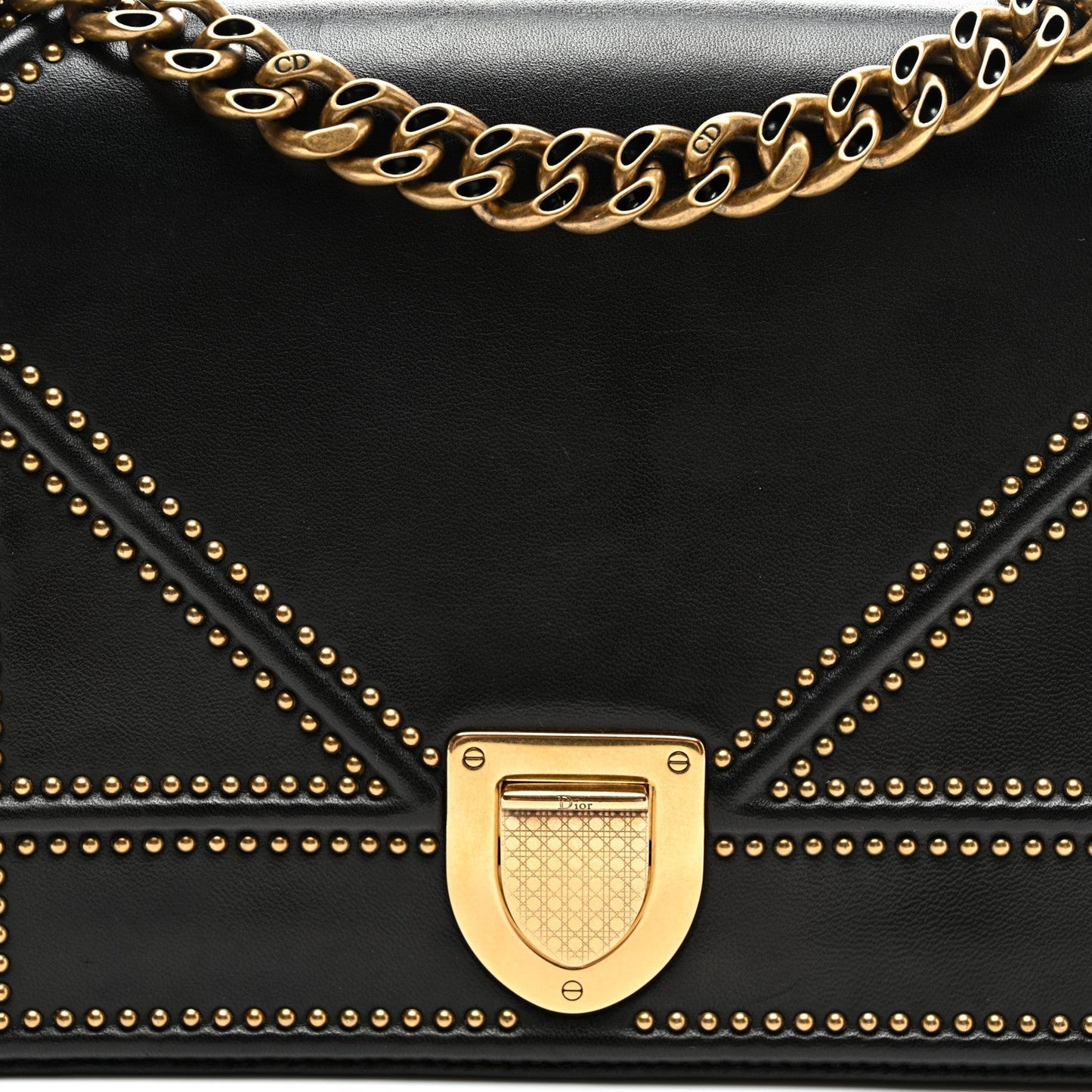 Christian Dior Lambskin Studded Medium Diorama Flap Bag Black