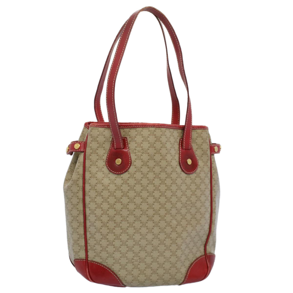Luxury CELINE Tote Bag Macadam Canvas Beige Red  54368