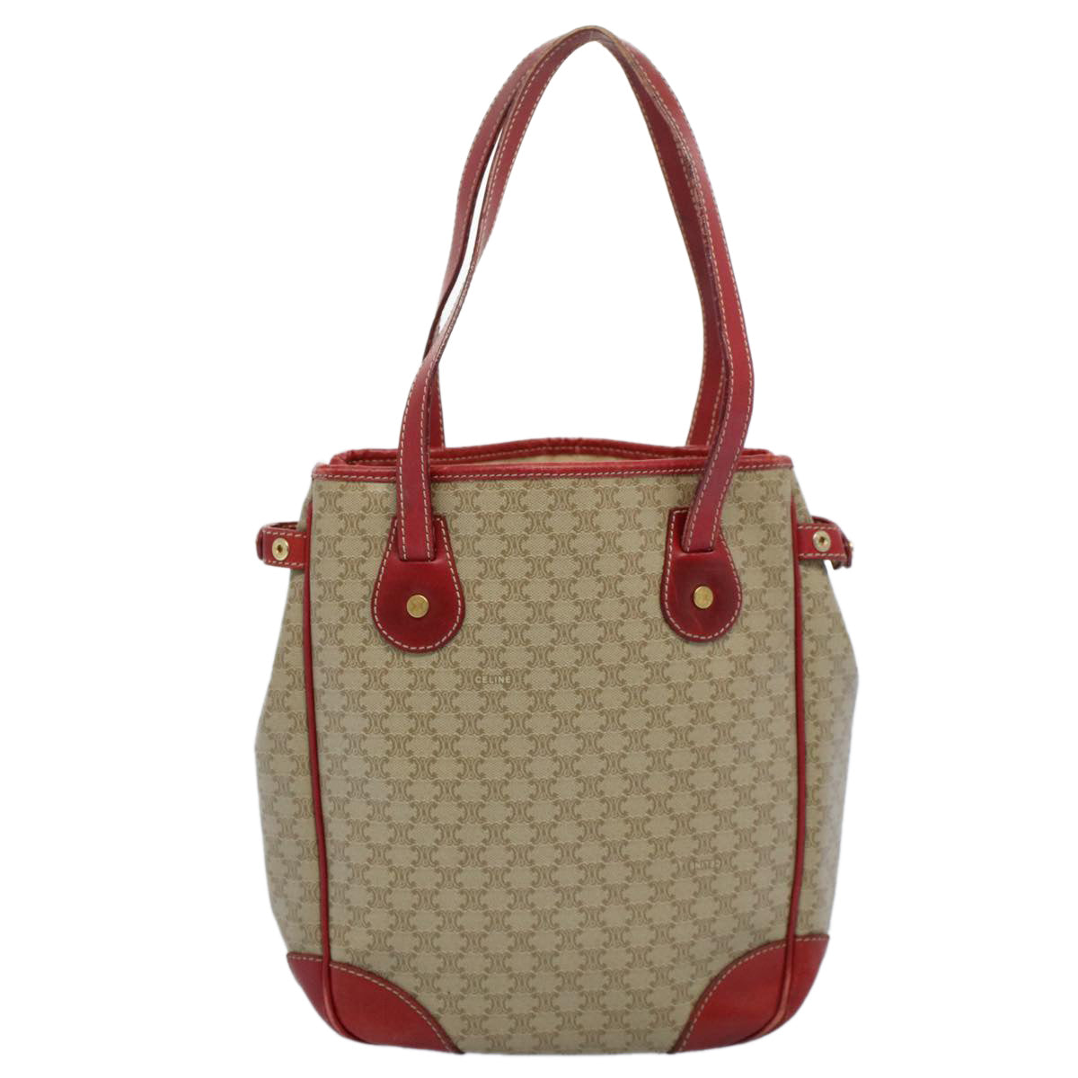 Luxury CELINE Tote Bag Macadam Canvas Beige Red  54368