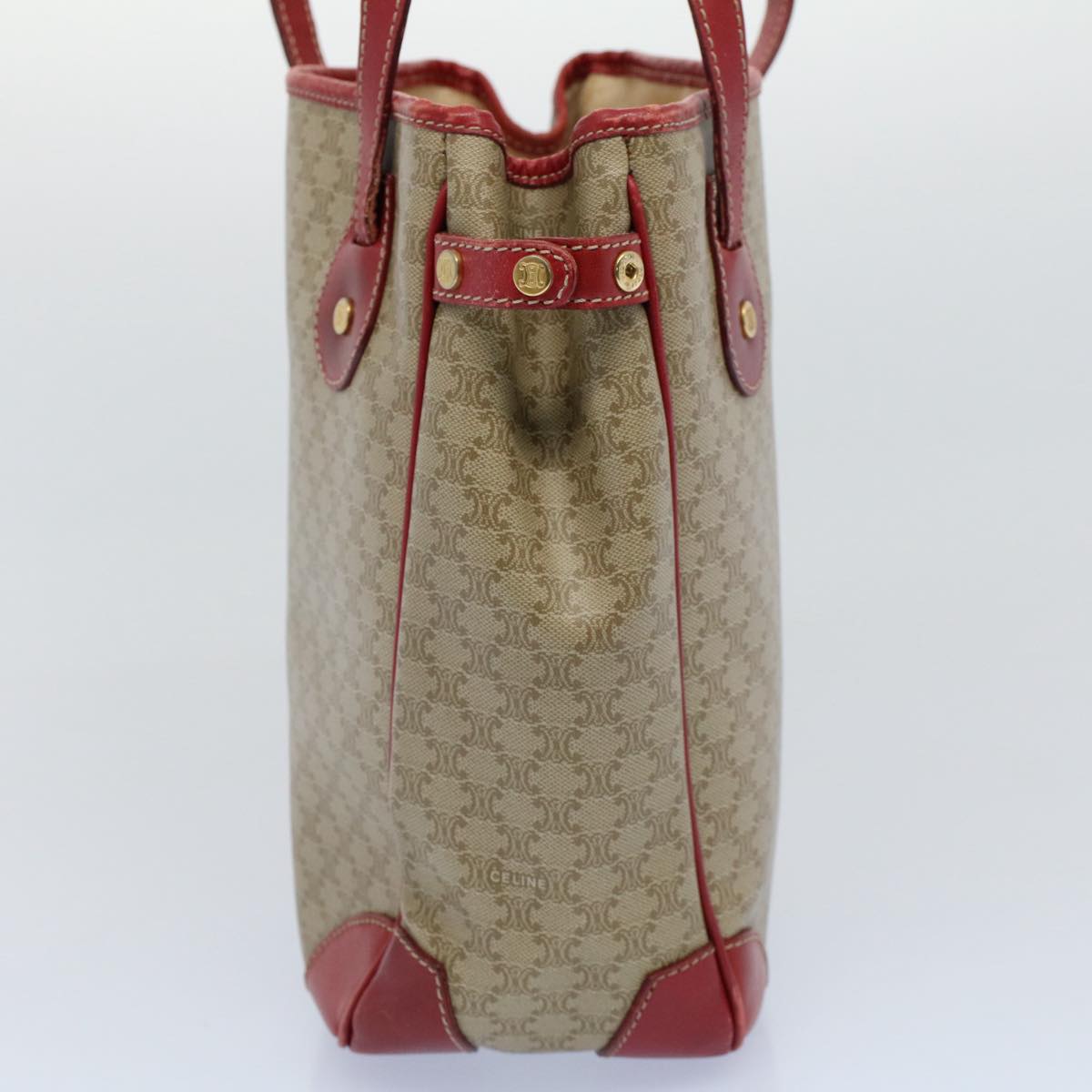 Luxury CELINE Tote Bag Macadam Canvas Beige Red  54368