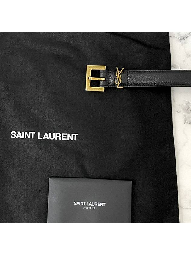 Luxury Saint Laurent Trending 2025 Monogram Buckle Grain Leather Belt Black