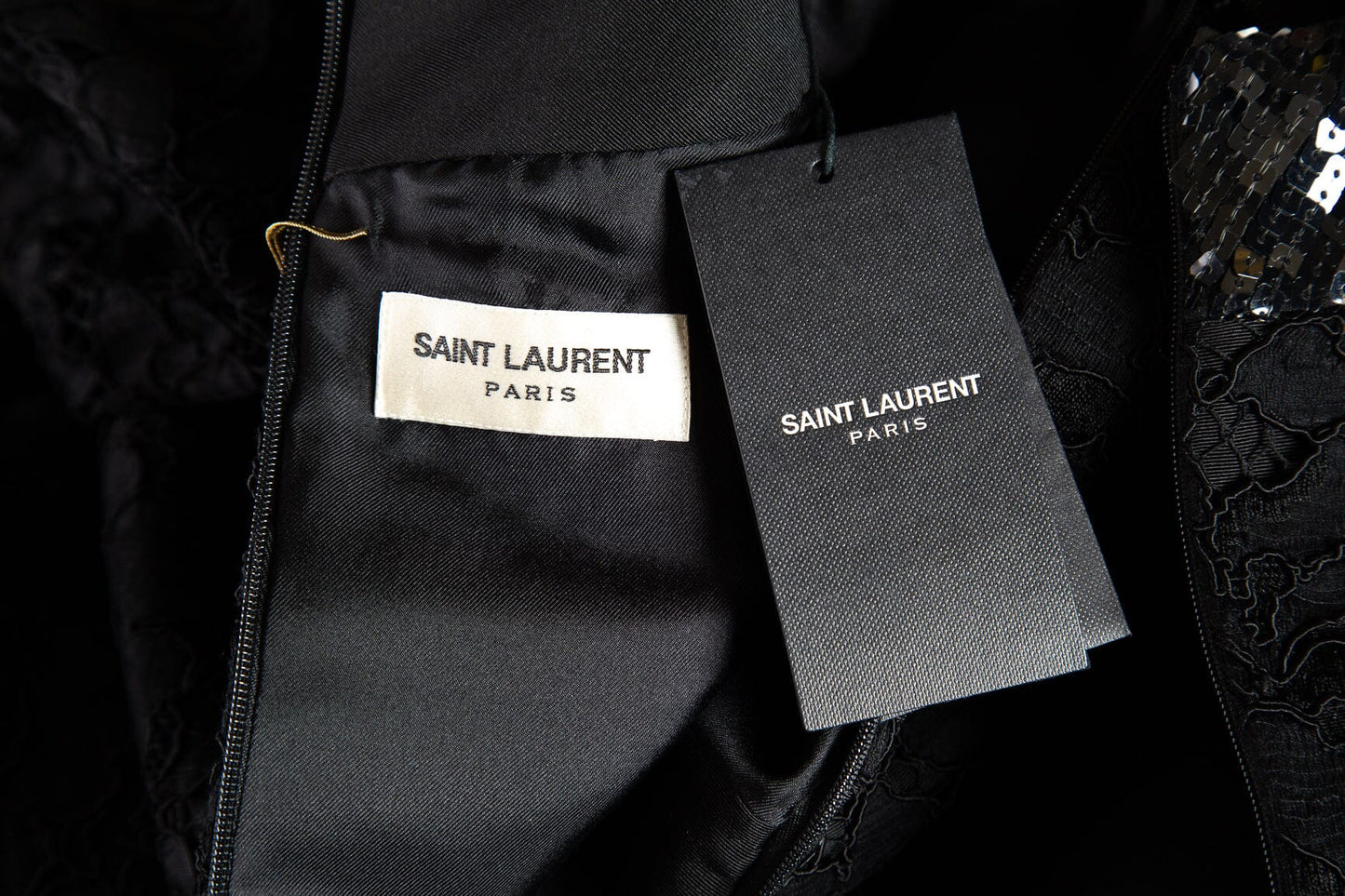 Saint Laurent 2014 Black Guipure Lace and Sequin Dress SZ 40