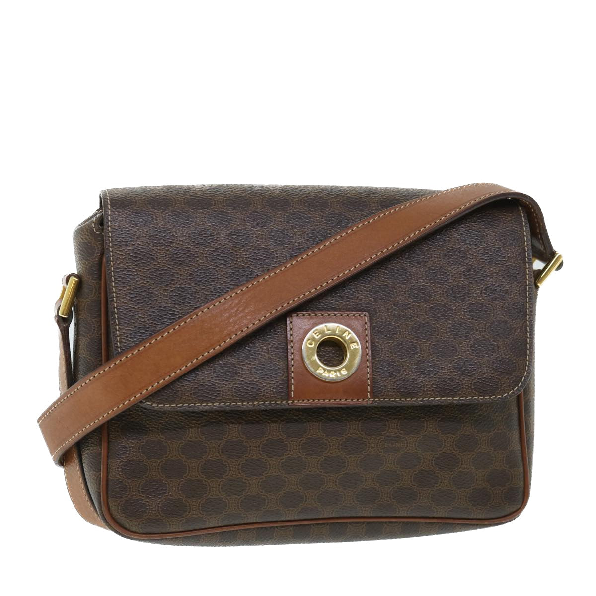 Luxury CELINE Macadam Canvas Shoulder Bag PVC Leather Brown  54894