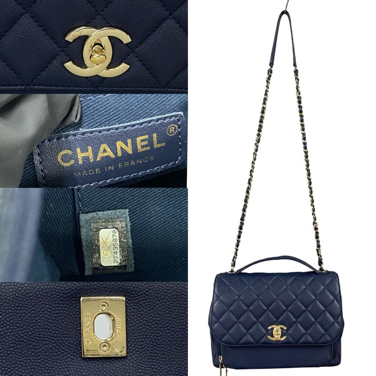 CHANEL Shoulder Bag Matt caviar skin Navy Matrasse Business Affinity Women